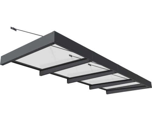 PALRAM-Canopia Rechteckvordach Sophia XL klar 3780x1400x170 mm Alu Pulverbeschichte grau RAL 7016