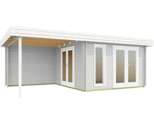 Holzgartenhaus mit Vordach, Fenstern und Doppeltür