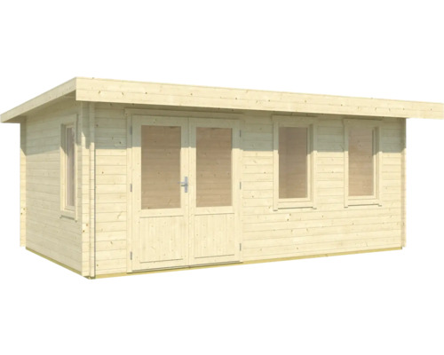 Holzgartenhaus mit Doppeltür und Fenstern