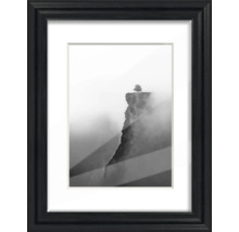 Gerahmtes Bild mit Baum auf Felsklippe im Nebel