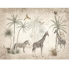 Dekorative Tapete mit exotischen Tieren und Palmen