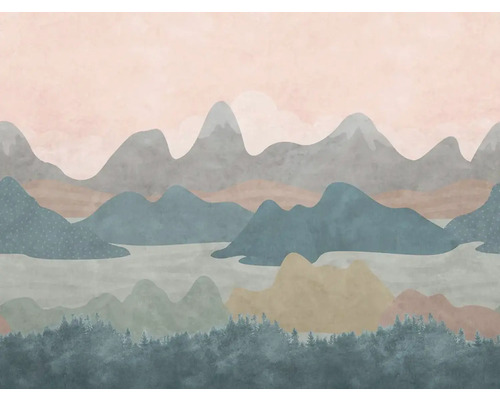 Wandbild mit Berglandschaft und Waldmotiv