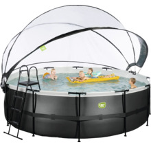 Runder Pool mit Überdachung und Leiter mit Kindern im Wasser