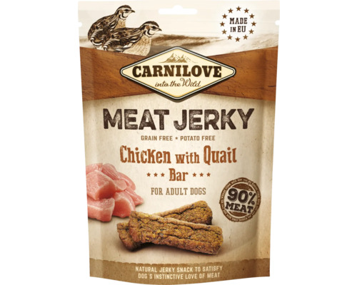 Carnilove Meat Jerky Hundesnack mit Huhn und Wachtel für ausgewachsene Hunde, getreidefrei und kartoffelfrei