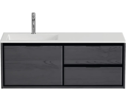 Badmöbel-Set Sanox Loft BxHxT 120,5 (60/60)) x 47 x 45,5 cm Frontfarbe black oak 2-teilig mit Waschtisch Mineralguss Becken links weiß matt-0