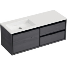 Badmöbel-Set Sanox Loft BxHxT 120,5 (60/60)) x 47 x 45,5 cm Frontfarbe black oak 2-teilig mit Waschtisch Mineralguss Becken links weiß matt ohne Hahnloch
