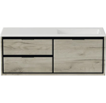 Waschtischunterschrank mit zwei Schubladen und einer Tür im Holzdesign