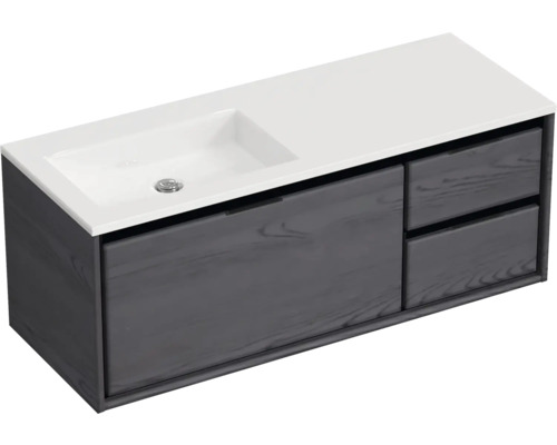 Waschbeckenunterschrank mit zwei Schubladen und eingelassenem Waschbecken