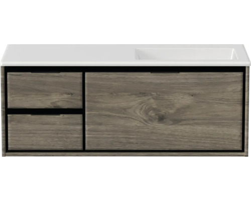 Badmöbel-Set Sanox Loft BxHxT 120,5 (35/85) x 47 x 45,5 cm Frontfarbe espresso 2-teilig mit Waschtisch Mineralguss Becken rechts weiß matt ohne Hahnloch