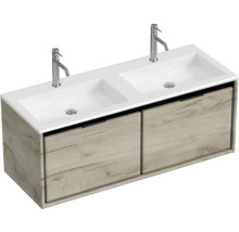 Doppelwaschtisch mit zwei Waschbecken und Unterschrank