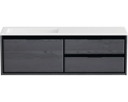 Badmöbel-Set Sanox Loft BxHxT 140,5 x 47 x 45,5 cm Frontfarbe black oak 2-teilig mit Waschtisch Mineralguss Becken links ohne Hahnloch