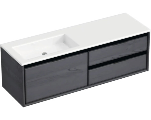 Waschtischunterschrank mit zwei Schubladen und eingelassenem Waschbecken