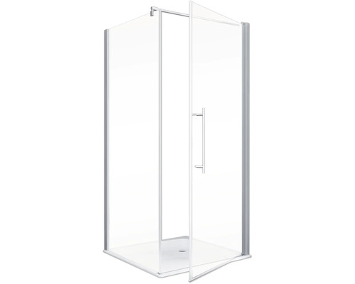 Eckdusche mit Glastüren und Griff