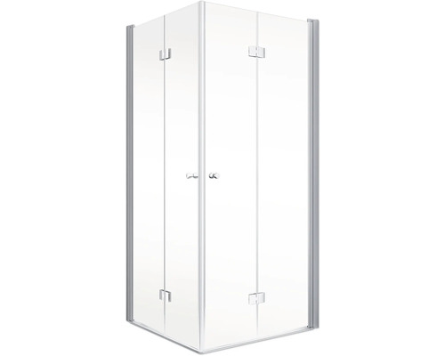Eckdusche mit klaren Glastüren und Rahmen