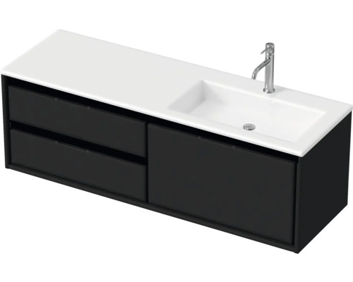Badmöbel-Set Sanox Loft BxHxT 140,5 x 47 x 45,5 cm Frontfarbe schwarz matt 2-teilig mit Waschtisch Mineralguss Becken rechts