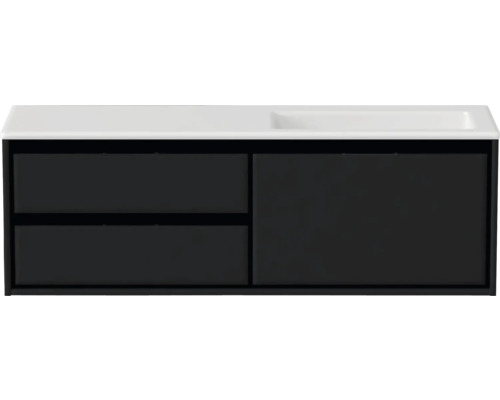 Badmöbel-Set Sanox Loft BxHxT 140,5 x 47 x 45,5 cm Frontfarbe schwarz matt 2-teilig mit Waschtisch Mineralguss Becken rechts ohne Hahnloch
