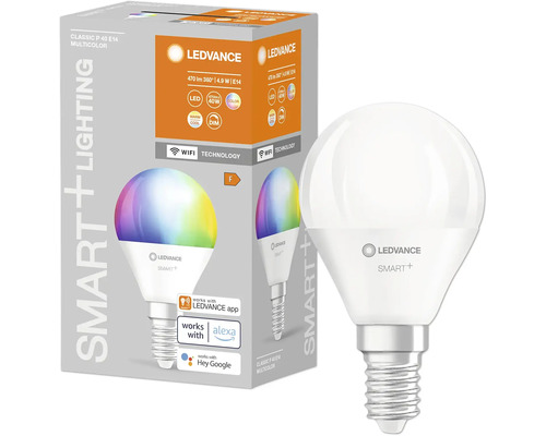 LEDVANCE Smart Plus Multicolor Lampe mit E14 Fassung und Verpackung