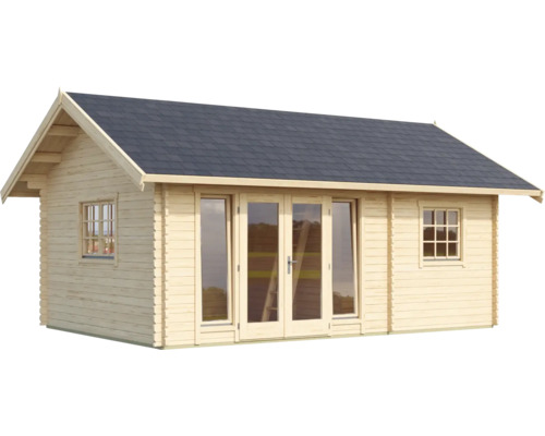 Gartenhaus aus Holz mit Dachschindeln und Fenstern