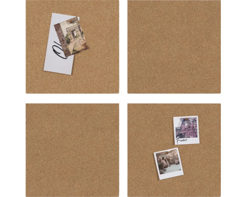 Vierteiliges Korkplatten-Set mit Pinnadeln zur Befestigung von Notizen und Fotos
