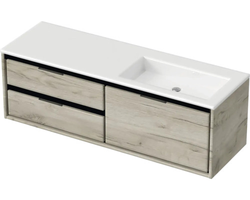 Waschtischunterschrank mit Waschbecken und zwei Schubladen im Holzdesign