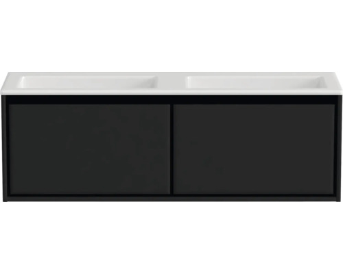 Badmöbel-Set Sanox Loft BxHxT 140,5 x 47 x 45,5 cm Frontfarbe schwarz matt 2-teilig mit Doppelwaschtisch Mineralguss weiß matt ohne Hahnloch