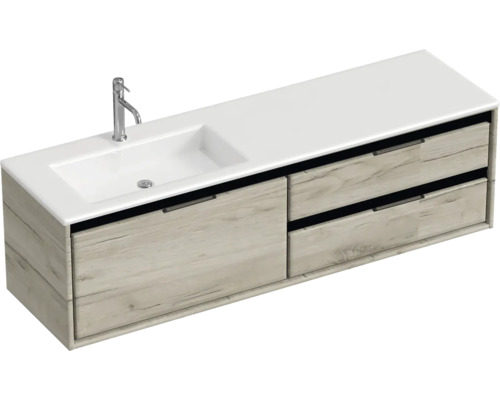 Badmöbel-Set Sanox Loft BxHxT 160,5 x 47 x 45,5 cm Frontfarbe craft oak 2-teilig mit Waschtisch Mineralguss Becken links Badmöbel-Set Sanox Loft BxHxT 160,5 x 47 x 45,5 cm Frontfarbe craft oak 2-teilig mit Waschtisch Mineralguss Becken links