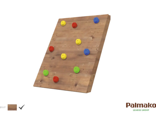 Kletterwand Palmako 102 x 11 cm Holz braun bestehend aus Klettersteine, Holzrampe Kletterwand aus Holz mit bunten Klettergriffen für den Außenbereich