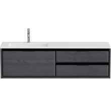 Badmöbel-Set Sanox Loft BxHxT 160,5 x 47 x 45,5 cm Frontfarbe black oak 2-teilig mit Waschtisch Mineralguss Becken links weiß matt-thumb-1