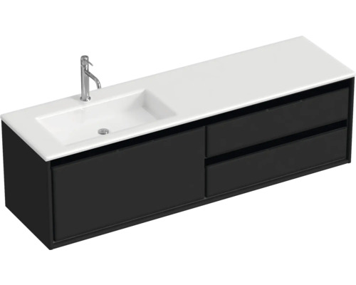 Badmöbel-Set Sanox Loft BxHxT 160,5 x 47 x 45,5 cm Frontfarbe schwarz matt 2-teilig mit Waschtisch Mineralguss Becken links weiß matt