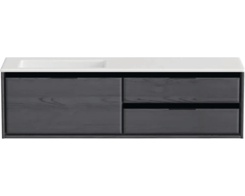 Badmöbel-Set Sanox Loft BxHxT 160,5 x 47 x 45,5 cm Frontfarbe black oak 2-teilig mit Waschtisch Mineralguss Becken links weiß matt ohne Hahnloch