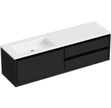 Badmöbel-Set Sanox Loft BxHxT 160,5 x 47 x 45,5 cm Frontfarbe schwarz matt 2-teilig mit Waschtisch Mineralguss Becken links weiß matt ohne Hahnloch-thumb-1