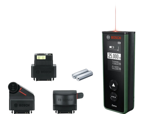 Digitaler Laser-Entfernungsmesser Bosch Zamo Set mit drei Adaptern inkl. 2 x 1,5-V Batterien (AAA)