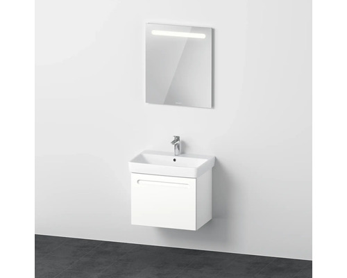 Badmöbel-Set DURAVIT No.1 BxHxT 65 x 200 x 45 cm Frontfarbe weiß mit Waschtisch weiß und Waschtischunterschrank mit Innenschubkasten Spiegel mit LED-Beleuchtung N10166018180000 Badezimmer mit Waschbeckenunterschrank, Waschtisch und Spiegel mit Beleuchtung