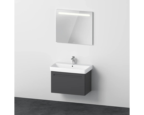 Badmöbel-Set DURAVIT No.1 BxHxT 80 x 200 x 45 cm Frontfarbe graphit mit Waschtisch weiß und Waschtischunterschrank mit Innenschubkasten Spiegel mit LED-Beleuchtung N10168049490000 Badezimmer mit Waschbeckenunterschrank, Aufsatzwaschbecken und Spiegel mit Beleuchtung