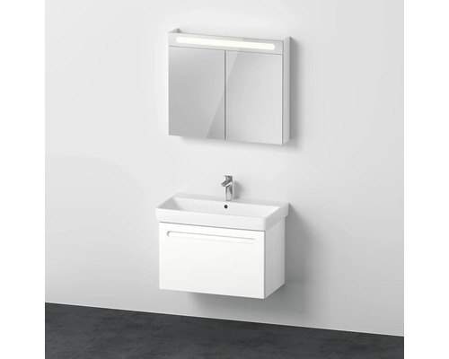 Badmöbel-Set DURAVIT No.1 BxHxT 80 x 200 x 45 cm Frontfarbe weiß mit Waschtisch weiß und Waschtischunterschrank mit Innenschubkasten Spiegelschrank mit LED-Beleuchtung N10169018180000 Badezimmer mit Waschbeckenunterschrank, Waschtisch und Spiegelschrank mit Beleuchtung