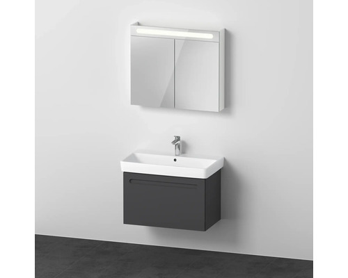 Badmöbel-Set DURAVIT No.1 BxHxT 80 x 200 x 45 cm Frontfarbe graphit mit Waschtisch weiß und Waschtischunterschrank mit Innenschubkasten Spiegelschrank mit LED-Beleuchtung N10169049490000 Badezimmer mit Waschtischunterschrank, Waschbecken und Spiegelschrank mit Beleuchtung