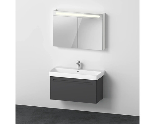 Badmöbel-Set DURAVIT No.1 BxHxT 100 x 200 x 45 cm Frontfarbe graphit mit Waschtisch weiß und Waschtischunterschrank Spiegelschrank mit LED-Beleuchtung N10186049490000