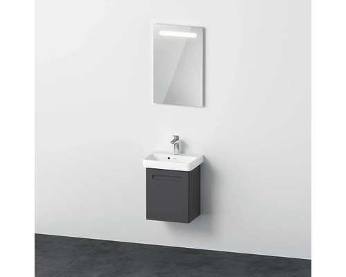 Badmöbel-Set DURAVIT No.1 BxHxT 45 x 200 x 35 cm Frontfarbe graphit mit Waschtisch weiß und Waschtischunterschrank Türanschlag rechts Spiegel mit LED-Beleuchtung N10150R49490000 Badezimmer mit Waschbecken, Unterschrank und Spiegel mit Beleuchtung