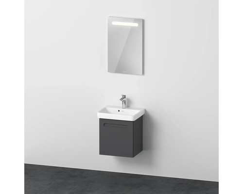 Badmöbel-Set DURAVIT No.1 BxHxT 50 x 200 x 39 cm Frontfarbe graphit mit Waschtisch weiß und Waschtischunterschrank Türanschlag rechts Spiegel mit LED-Beleuchtung N10151R49490000 Badezimmer Waschbecken mit Unterschrank und Spiegel mit Beleuchtung an einer Wand