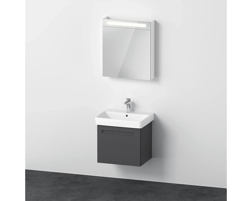 Badmöbel-Set DURAVIT No.1 BxHxT 60 x 200 x 45 cm Frontfarbe graphit mit Waschtisch weiß und Waschtischunterschrank Spiegelschrank rechts mit LED-Beleuchtung N10155R49490000 Badezimmer mit Waschtischunterschrank, Aufsatzwaschbecken und Spiegelschrank mit Beleuchtung