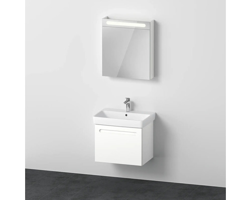 Badmöbel-Set DURAVIT No.1 BxHxT 65 x 200 x 45 cm Frontfarbe weiß mit Waschtisch weiß und Waschtischunterschrank Türanschlag rechts Spiegelschrank mit LED-Beleuchtung N10157R18180000 Badezimmer mit Waschbeckenunterschrank, Waschbecken und Spiegelschrank mit Beleuchtung