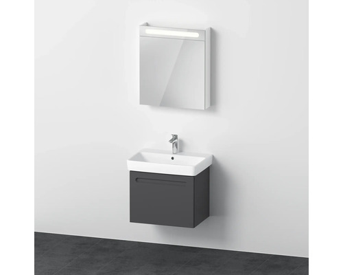 Badmöbel-Set DURAVIT No.1 BxHxT 65 x 200 x 45 cm Frontfarbe graphit mit Waschtisch weiß und Waschtischunterschrank Türanschlag rechts Spiegelschrank mit LED-Beleuchtung N10157R49490000 Badezimmer mit Waschtisch, Waschbecken und Spiegelschrank mit Beleuchtung