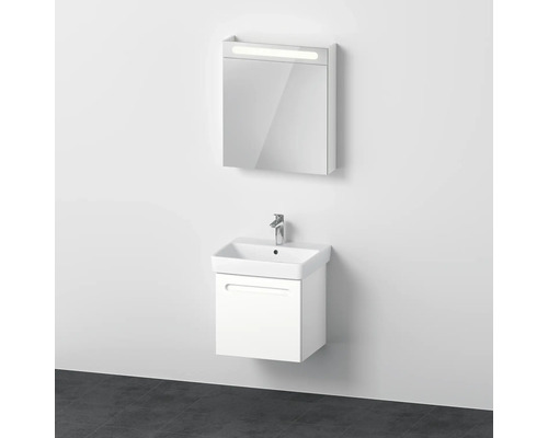 Badmöbel-Set DURAVIT No.1 BxHxT 60 x 200 x 45 cm Frontfarbe weiß mit Waschtisch weiß und Waschtischunterschrank mit Innenschubkasten Spiegelschrank links mit LED-Beleuchtung N10163L18180000 Badezimmer mit Waschbeckenunterschrank, Waschbecken und Spiegelschrank mit Beleuchtung
