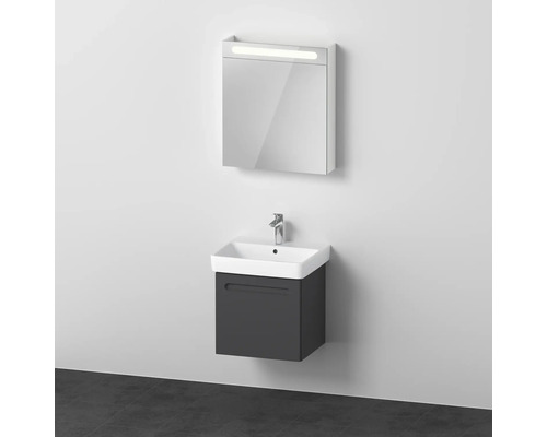 Badmöbel-Set DURAVIT No.1 BxHxT 60 x 200 x 45 cm Frontfarbe graphit mit Waschtisch weiß und Waschtischunterschrank mit Innenschubkasten Spiegelschrank links mit LED-Beleuchtung N10163L49490000 Badezimmer mit Waschbeckenunterschrank, Waschbecken und Spiegelschrank mit Beleuchtung