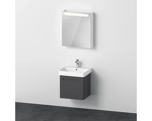 Badmöbel-Set DURAVIT No.1 BxHxT 60 x 200 x 45 cm Frontfarbe graphit mit Waschtisch weiß und Waschtischunterschrank mit Innenschubkasten Spiegelschrank rechts mit LED-Beleuchtung N10163R49490000 Badezimmer mit Waschtischunterschrank und Spiegelschrank mit Beleuchtung