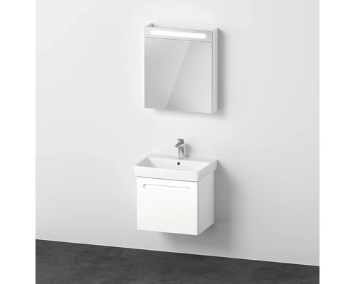 Badmöbel-Set DURAVIT No.1 BxHxT 60 x 200 x 45 cm Frontfarbe weiß mit Waschtisch weiß und Waschtischunterschrank mit Innenschubkasten Spiegelschrank links mit LED-Beleuchtung N10165L18180000 Waschtisch mit Unterschrank und Spiegelschrank mit Beleuchtung im Badezimmer