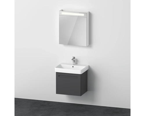 Badmöbel-Set DURAVIT No.1 BxHxT 60 x 200 x 45 cm Frontfarbe graphit mit Waschtisch weiß und Waschtischunterschrank mit Innenschubkasten Spiegelschrank links mit LED-Beleuchtung N10165L49490000 Badezimmer mit Waschbeckenunterschrank und Spiegelschrank mit Beleuchtung