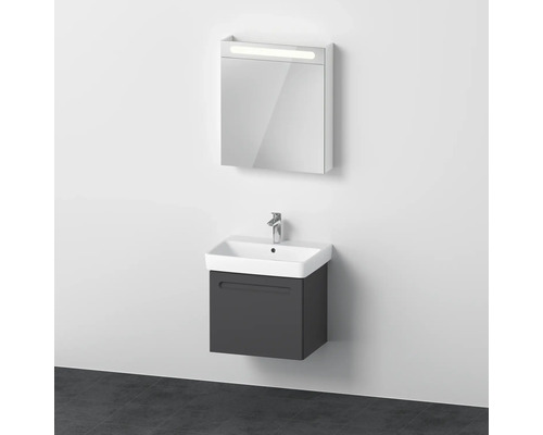 Badmöbel-Set DURAVIT No.1 BxHxT 60 x 200 x 45 cm Frontfarbe graphit mit Waschtisch weiß und Waschtischunterschrank mit Innenschubkasten Spiegelschrank rechts mit LED-Beleuchtung N10165R49490000 Badezimmer mit Waschbeckenunterschrank und Spiegelschrank mit Beleuchtung