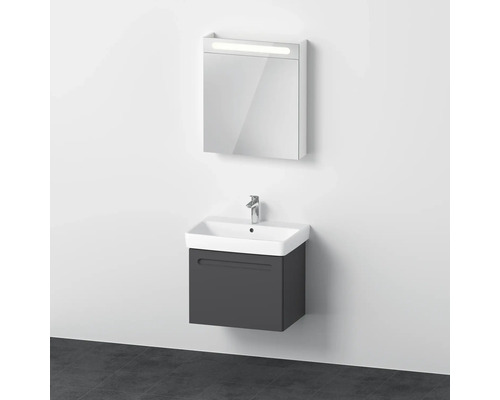 Badmöbel-Set DURAVIT No.1 BxHxT 65 x 200 x 45 cm Frontfarbe graphit mit Waschtisch weiß und Waschtischunterschrank mit Innenschubkasten Spiegelschrank rechts mit LED-Beleuchtung N10167R49490000 Badezimmer mit Waschbeckenunterschrank, Waschbecken und Spiegelschrank mit Beleuchtung