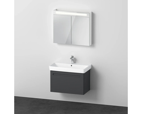 Badmöbel-Set DURAVIT No.1 BxHxT 80 x 200 x 45 cm Frontfarbe graphit mit Waschtisch weiß und Waschtischunterschrank Spiegelschrank mit LED-Beleuchtung N10159049490000